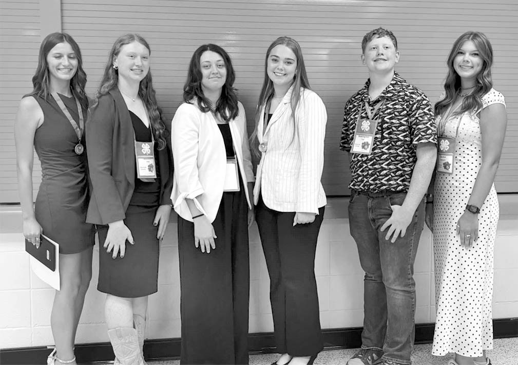 Pictured l-r are Seminole County 4-H members Ella Allen, Autumn Yott, Keigan Hinds, Landree Giles, Remington Yott and Emma Kenyon. The group had a strong showing at the 2026 Oklahoma 4-H Roundup held on the Oklahoma State University campus. They also participated in educational workshops throughout the event. (Courtesy photo)
