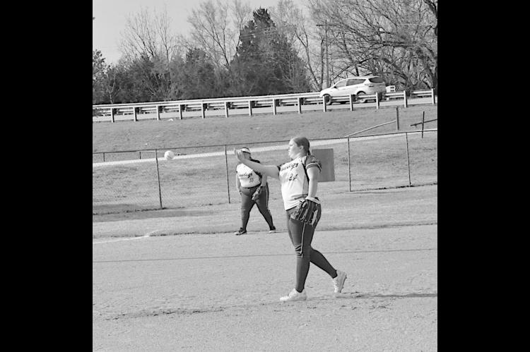 Bowlegs Lady Bison pitcher Ruth Dunagan throws to the waiting Varnum batter. Staff Photo by Bill Anderson