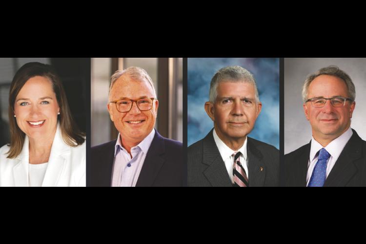 FY27 board officers were elected during yesterday’s meeting of the Oklahoma State Regents for Higher Education. Pictured in the photo graphic from left to right: State Regents’ FY27 chair Courtney Warmington; vice chair Mitch Adwon; secretary Justice Steven W. Taylor; and assistant secretary Ken Levit. (Photo provided)