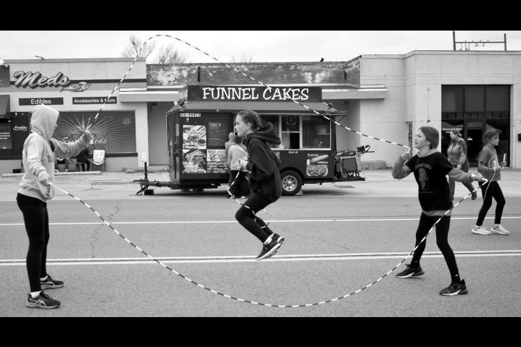 Members of the Seminole Jump Rope team show their skills during the Made in Oklahoma Festival in downtown Seminole Saturday, April 5. Saturday’s weather was a bit on the chilly and rainy side, but the Chamber of Commerce deemed the event, which included