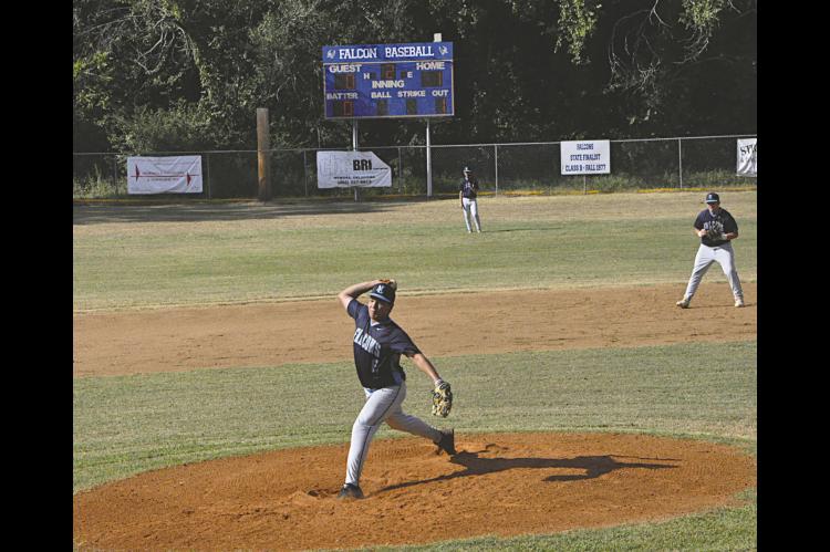 New Lima Falcon Bryton Colbert throws the fast ball Thursday. Staff Photo by Bill Anderson