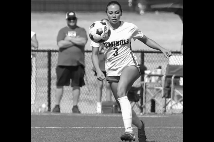 Seminole State Lady Trojan Denver Barns takes control of the ball Wednesday. Courtesy Photo by Glen Bryan