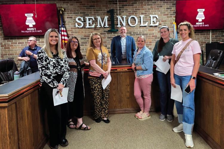 Several members of the Leadership Seminole class attended Tuesday’s Seminole City Council meeting. Members are required to attend a meeting of a public board during their time in the program. Pictured l-r: Lauren Clark, Edith Cathey, Charolette Austin, 