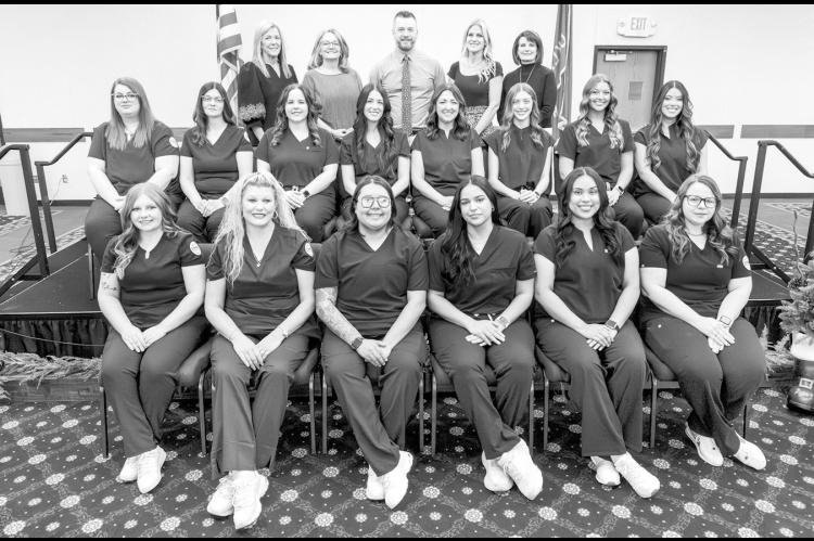 Seminole State College held a pinning ceremony Dec. 12 for nursing students expected to meet degree requirements this semester. Pictured (back row, from left): Nursing Program Office Manager Julie Mathews, Nursing Program Advisor Carmen Hutchins, Assistan