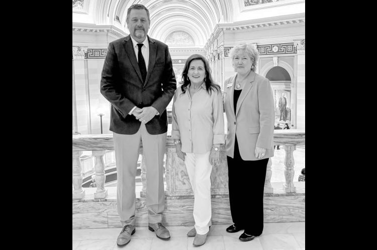 Pictured (left to right): State Senator Grant Green, newly appointed SSC Regent Mona Adkisson and SSC President Lana Reynolds at the Oklahoma State Capitol on May 6. (SSC photo)