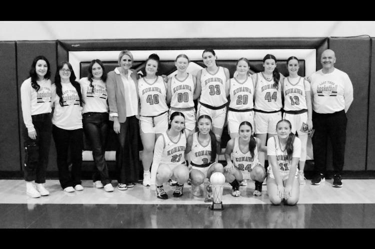 The Konawa Lady Tigers won the Bowlegs Basketball Tournament Runner Up Championship Saturday evening. Courtesy Photo by Don Gallagher