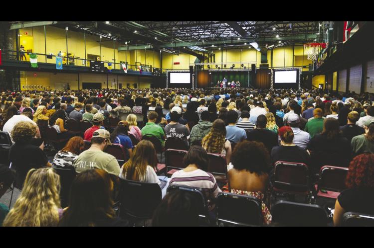New and returning students participate in Convocation as the Oklahoma Baptist University community gathers to begin the 2026-27 academic year on Aug. 26. (OBU photo)