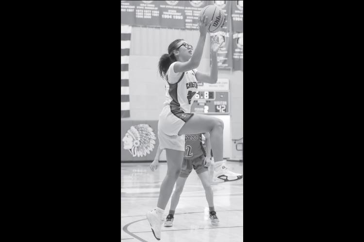 Courtesy Photo by Glen Bryan Seminole Lady Chieftain Jaelynne Knighton taking a shot at the basket Monday night.