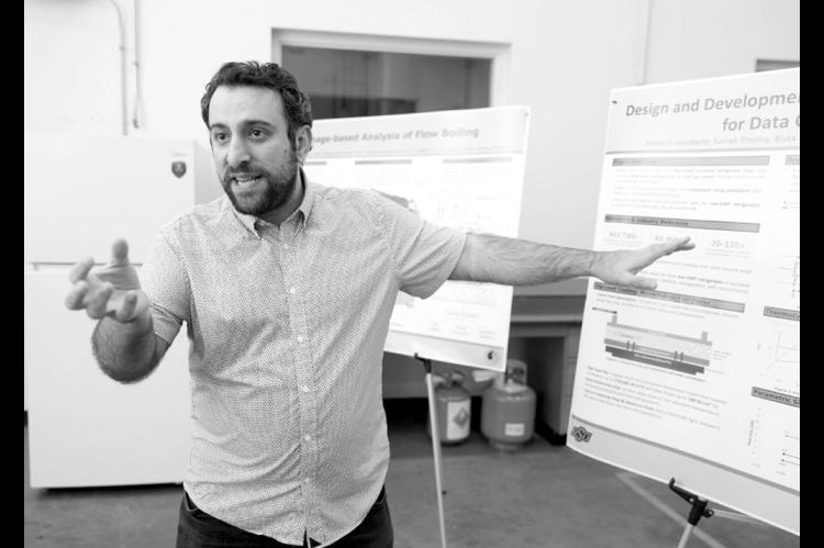 Ardeshir Moftakhari, an assistant professor of mechanical and aerospace engineering at Oklahoma State University, is shown in the HVAC lab at OSU’s Advanced Technology Research Center on Oct. 9, 2026. (Brent Fuchs/Oklahoma Watch)