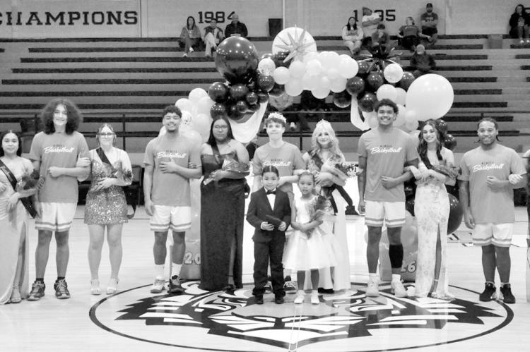 Above, Wewoka High School celebrated its 2026 Basketball Homecoming Tuesday night. The court consisted of (from l-r) Ethan Abel, Heisel Sanchez, Ayo Primeaux , Gracie Authur, Trae Woods, Jazmyne Hulbutta, King Danny Cottrell, Queen Cheyenne Tyler, Tatum L