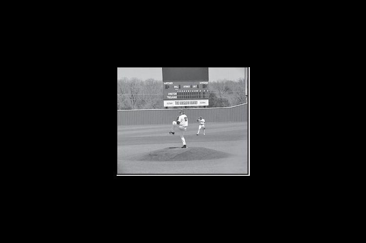 Seminole State Trojan pitcher Clayton Moore prepares to throw the fast ball Monday afternoon. Staff Photo by Bill Anderson