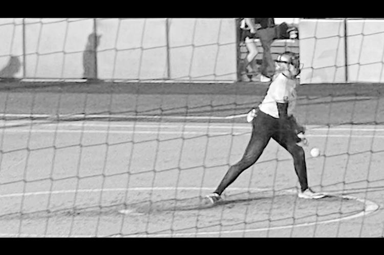 Courtesy Photo by Ernie Willis Volts pitcher Samantha Show (OSU) pitches to the Talons batter Friday evening at Love’s Field in Norman.