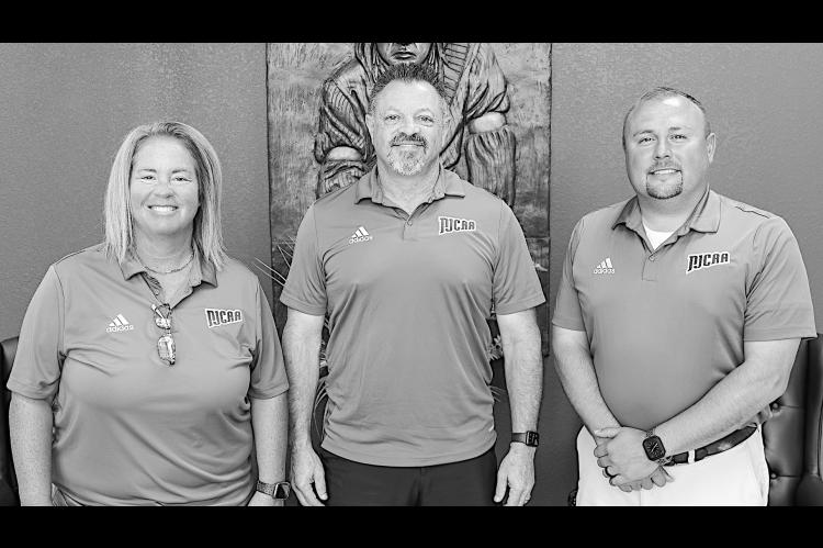 National Junior College Athletic Association Region II leadership met at Seminole State College on July 14 to discuss and review policies and procedures in preparation for the 2026-27 academic year. Pictured, from left: SSC Athletic Director and NJCAA Region II Women’s Director Leslie Sewell, NJCAA Region II Commissioner Chris Parker and University of Arkansas Rich Mountain Athletic Director and NJCAA Region II Men’s Director Jerod McCormick.