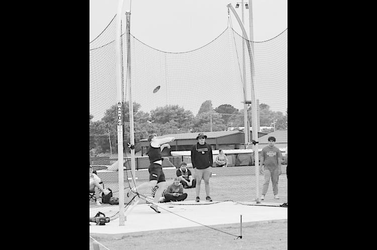 Konawa Tiger Alex Conyer placed 1st overall in the Discus at the Prague Meet. Staff Photo by Bill Anderson