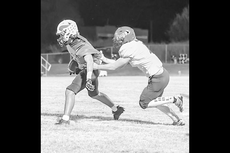 Sasakwa Viking Titan Collins breaks free from the Paoli defender Friday. Courtesy Photo by Glen Bryan