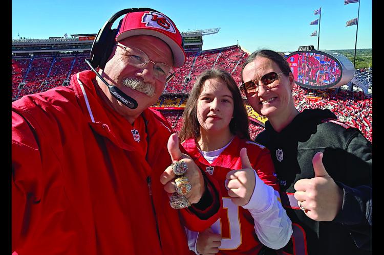 Serenity Wind and Mother Robin Ross of Cromwell went to a KC Chiefs game last Sunday and ran into the Head Coach Andy Reid. Chiefs won 31-0 over the Raiders. Courtesy Photo
