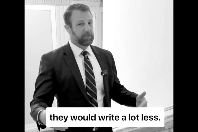 Above is a screenshot of Mullin’s video in which he tells a story about a reporter who shot and killed a congressman-turned-lobbyist. However, as the story came to an end, it took a dark turn.