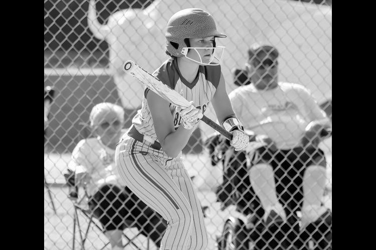 Lady Bison MaryBeth Dunagan gets ready to try a sacrifice bunt Tuesday. Courtesy Photo by Glen Bryan