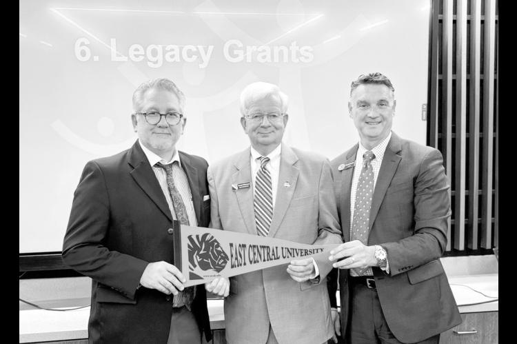 TSET has approved a $13M Legacy Grant to ECU for the purpose of completing the Dan Hays STEM Center and School of Nursing in Ada. From left to right: ECU Provost Dr. Jeffrey Gibson, ECU Senior Advancement Officer Gerald Williamson, and ECU President Wende