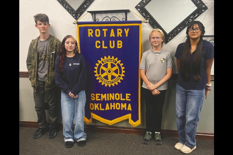 The Academy of Seminole Rotary students of the month for September are Chris Dossey, High School; Maggie Suarez, High School; Parker Davis, Middle School and Itzel Charqueno, Middle School. The students were recognized at Wednesday’s meeting of the Rotary Club. (Courtesy photo)