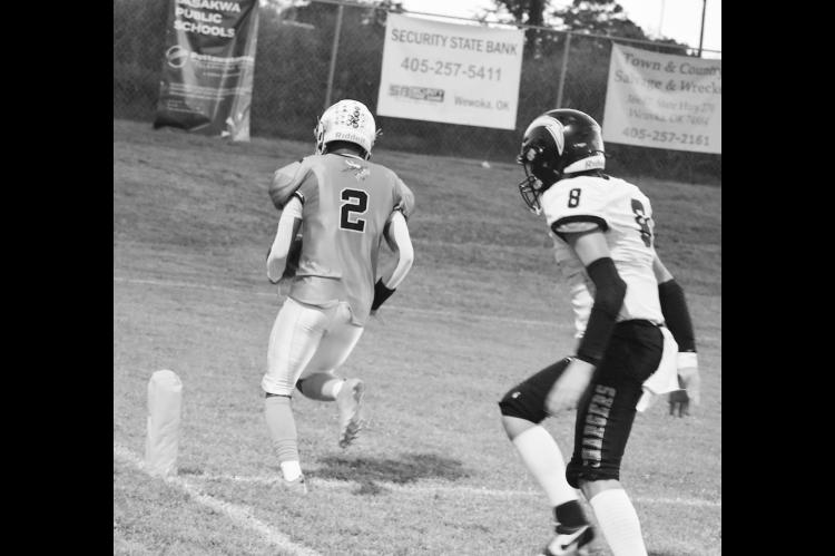 Staff Photo by Andy Wilson Sasakwa Viking Darius Henderson runs in for the touchdown Friday night