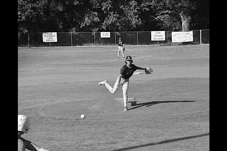 New Lima Falcon pitcher Bear Colbert throws a strike Thursday against Paden. Staff Photo by Bill Anderson
