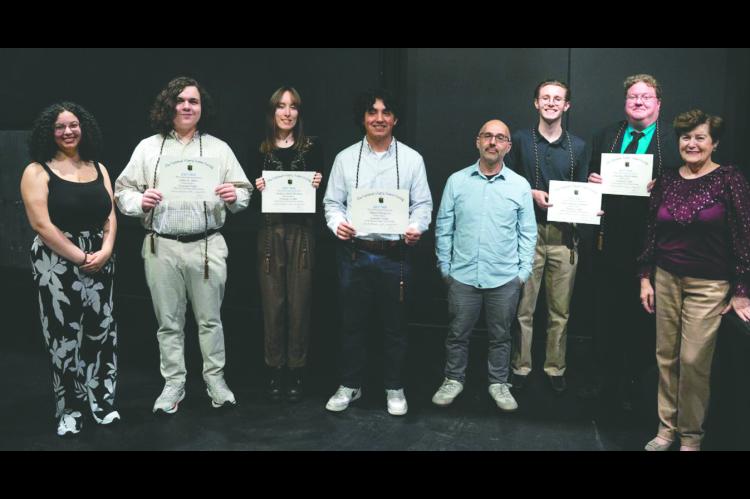 East Central University’s Russian Studies Program recently held its annual Dobro Slovo induction ceremony. Pictured from left to right are Olivia Hunley, John Kelso, Madison Hawkins, Rafael Charqueno, Dr. Joshua Grasso, Jesse Barker, Jonathan Willett and Dr. Mara Sukholutskaya. Dobro Slovo was originally founded as a local Slavic honorary society at the University of California, Berkeley, in 1926. (ECU photo)