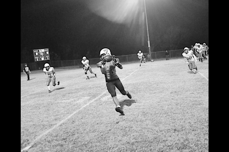 Sasakwa Viking wide receiver Titan Collins catches the pass for a touchdown. Staff Photo by Bill Anderson