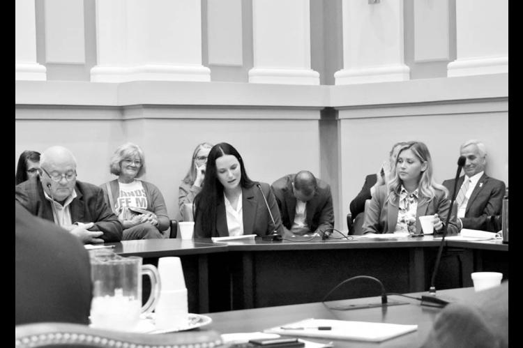 Barry Pollard, a retired physician and farmer who lives south of Enid, Mattie Daily, a landowner from Vinita, and Destinee Weeks, a landowner and energy professional from Seiling, testify at a Senate interim study on renewable energy setbacks at the Capit