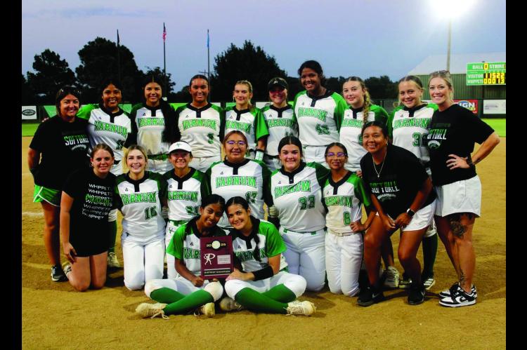 The Varnum Lady Whippets are District Champions are winning the Championship over Bowlegs 10-0 and 21-4 Thursday. Courtesy Photo by Jeanne Gosa
