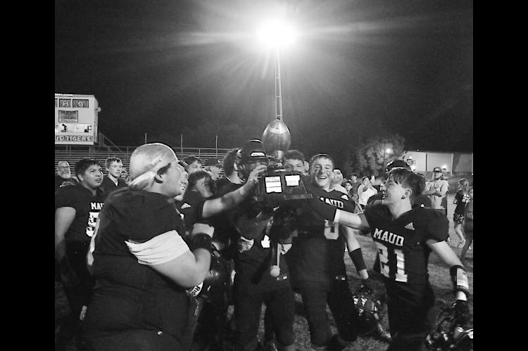 Maud Tigers Win 59 Bowl Game Staff Photo by Bill Anderson The Maud Tigers bring back the 59 Bowl trophy to Tiger Country Friday night after a big upset with a final score of 44-8 on their homecoming night.