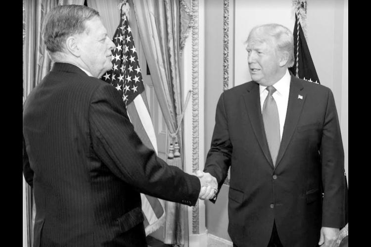 Rep. Tom Cole greets President Donald Trump at the Feb. 4, 2020, State of the Union address. (Courtesy Photo/The White House)