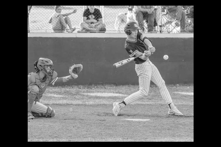 New Lima Falcon Logan Heard drives the ball into the gap in the outfield for a triple. Courtesy Photo by Glen Bryan