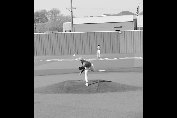 Seminole Chieftain pitcher Ethan Noey throws the fast ball to the Bristow batter. Staff Photo by Bill Anderson