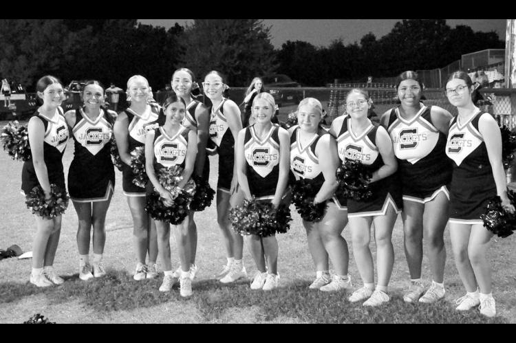 The Strother Yellowjackets cheer squad poses for a group photo during Friday’s game against Midway. Pictured l-r: Wanda Vass, Brooklyn Turner, Emilie Echelle, Karina Lopez, Olivia Speers, Paige Atkeson, Halle Quisenberry, McKenzie Teague, Bailee Busbee,