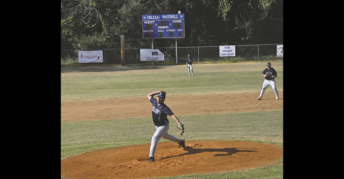 New Lima Falcon Bryton Colbert throws the fast ball Thursday. Staff Photo by Bill Anderson