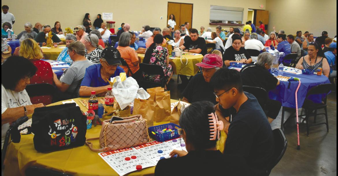 The Wewoka Civic Center was packed Thursday evening for a bingo night sponsored by the Wewoka Rotary Club as a benefit for the Wewoka Senior Citizens Center. The event also featured a potato bar and prizes, including gift certificates and gift cards. —Staff Photo by Andy Wilson