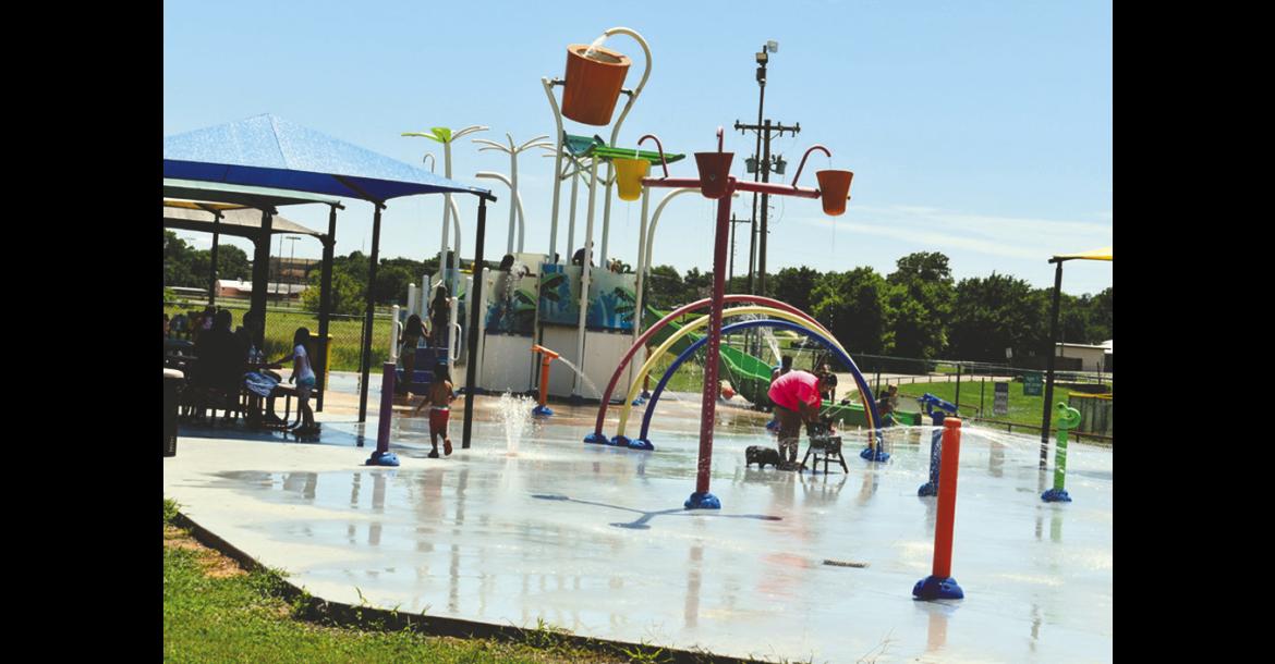 Pictured is the Splashpad located in the Seminole Municipal Park. The water attraction was struck by vandalism early some time Thursday morning, but city crews rallied to get it back open quickly. The splashpad was already scheduled to be closed all day Saturday, July 4 so the fireworks display could be set up. (Staff photo by Andy Wilson)