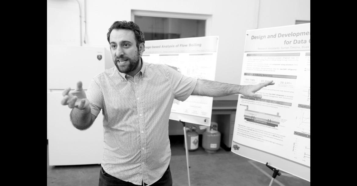 Ardeshir Moftakhari, an assistant professor of mechanical and aerospace engineering at Oklahoma State University, is shown in the HVAC lab at OSU’s Advanced Technology Research Center on Oct. 9, 2026. (Brent Fuchs/Oklahoma Watch)