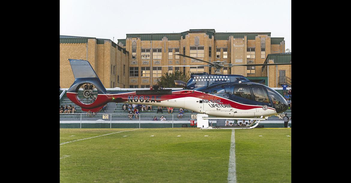Medi-Flight Helicopter Delivered the Game Ball at Last Week’s Chieftain Game