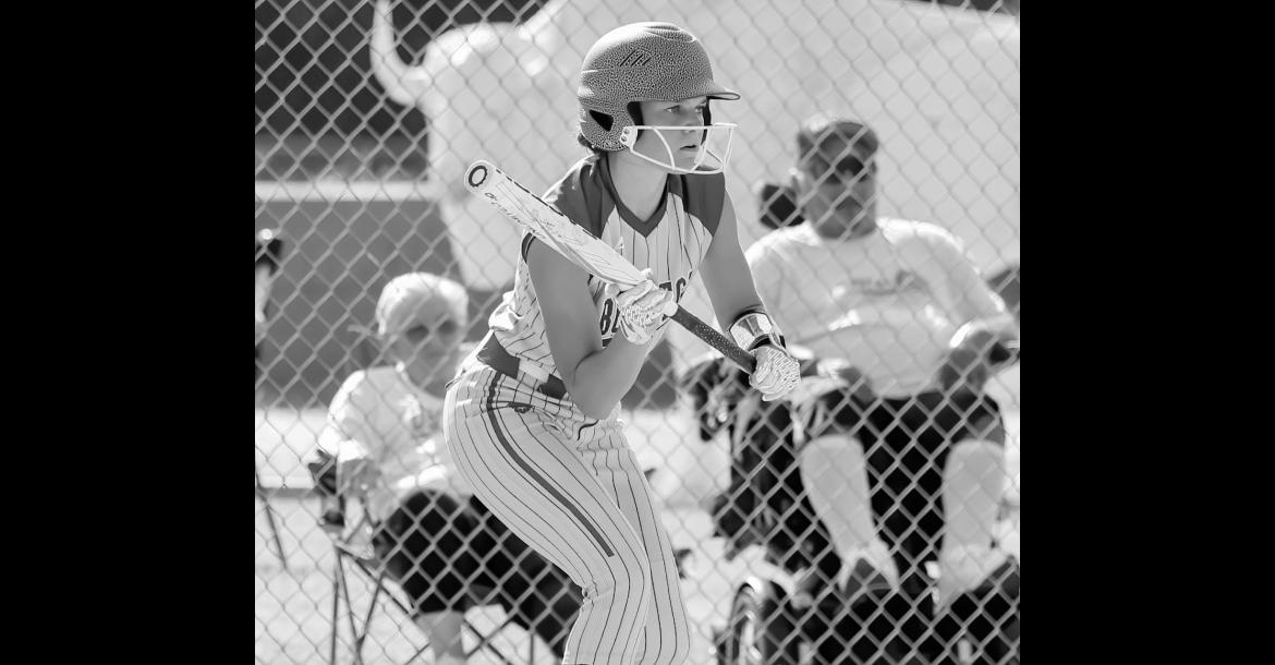 Lady Bison MaryBeth Dunagan gets ready to try a sacrifice bunt Tuesday. Courtesy Photo by Glen Bryan