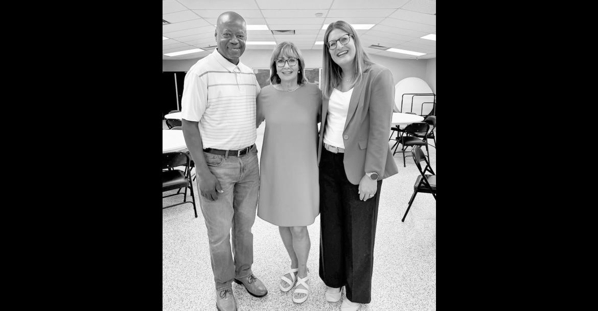 Rev. David Henry, Dr. Kathy Laster, and Kerri Foster at the July 14 town hall meeting. (Avedis Foundation photo)