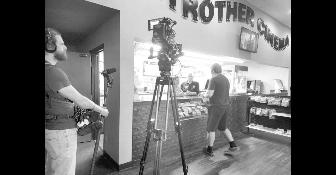 Film-makers from Cinema United, a trade organization for movie theaters nationwide, chose Seminole’s Strother Twin Cinema as the focus for a promotional film to be shown at their annual convention. The film crew was in Seminole on Wednesday and filmed owners Steve and Lisa Schoaps all day. The community turned out in support, filling the auditoriums for the 7 p.m. presentations. —Photo by Karen Anson
