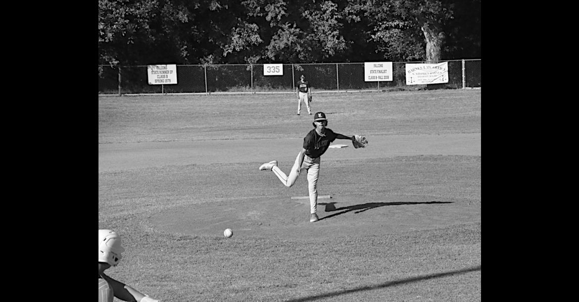 New Lima Falcon pitcher Bear Colbert throws a strike Thursday against Paden. Staff Photo by Bill Anderson