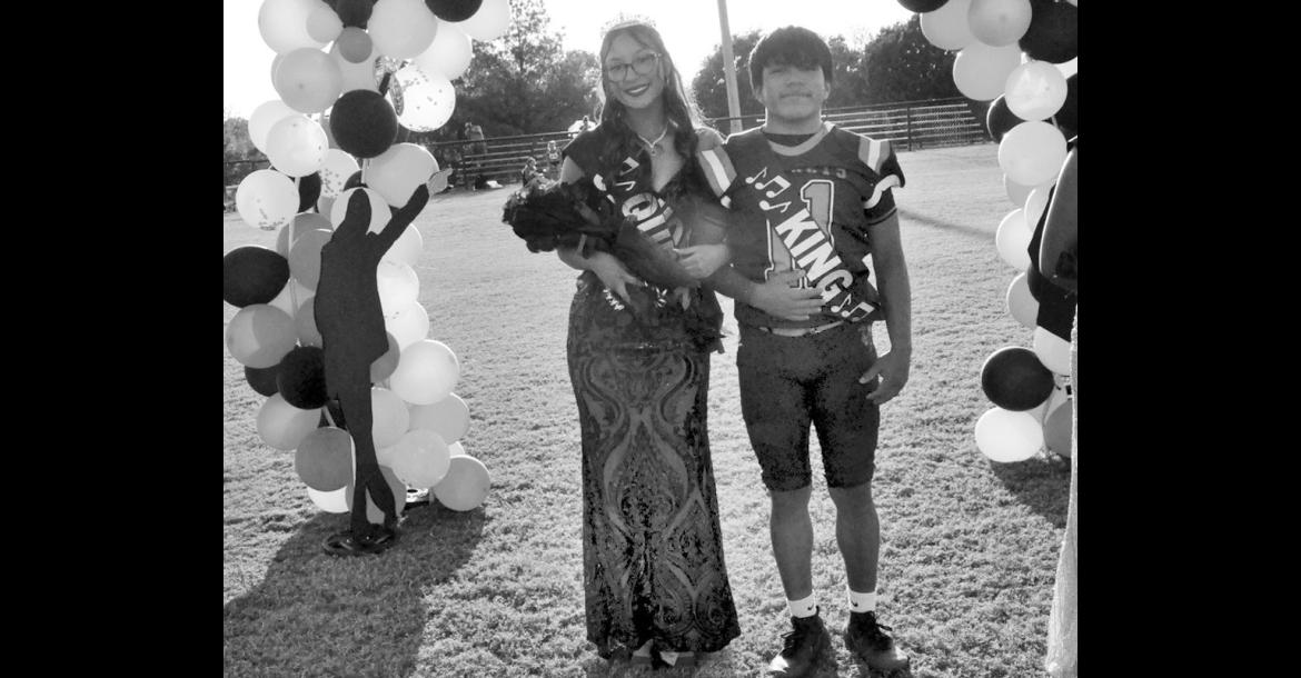Kyleigh Sweet and Dorian Morales were crowned Strother High School’s 2026 Homecoming Queen and King Friday night. The Strother Yellowjackets celebrated homecoming with a shutout over Maud. —Staff Photo by Bill Anderson