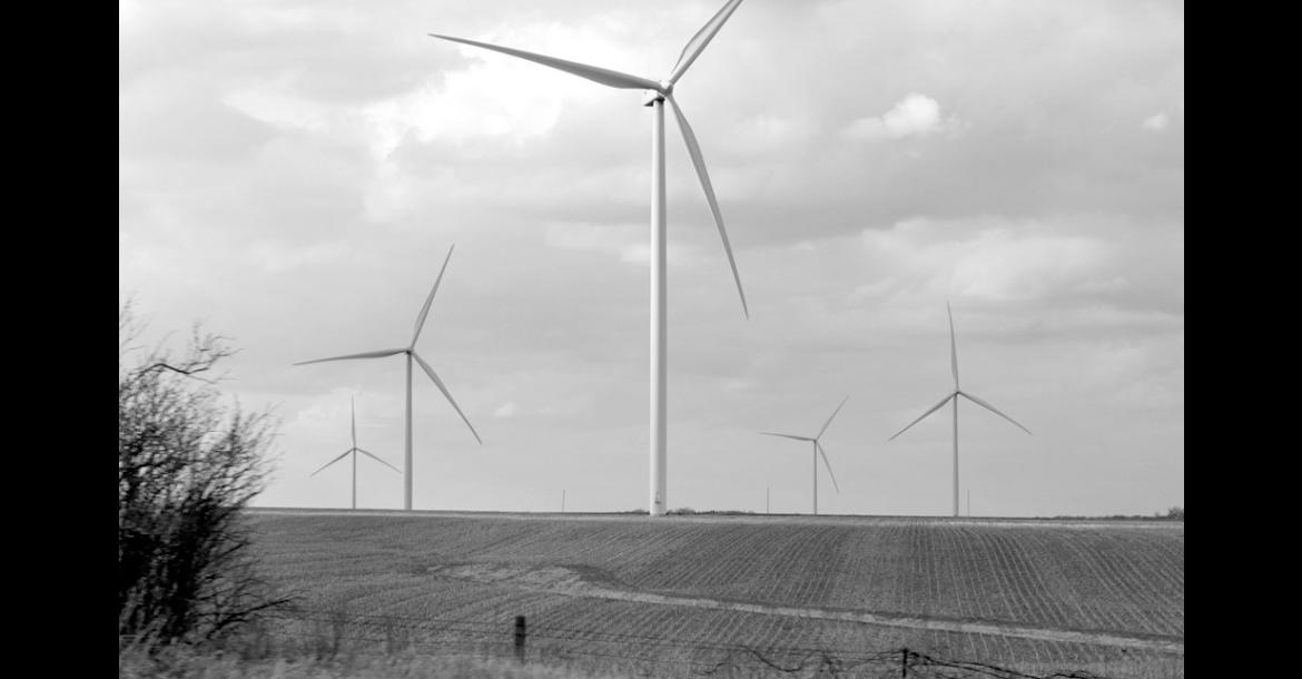 Wind turbines along west-bound Interstate 80 on March 29, 2025. (Photo by Cami Koons/Iowa Capital Dispatch)