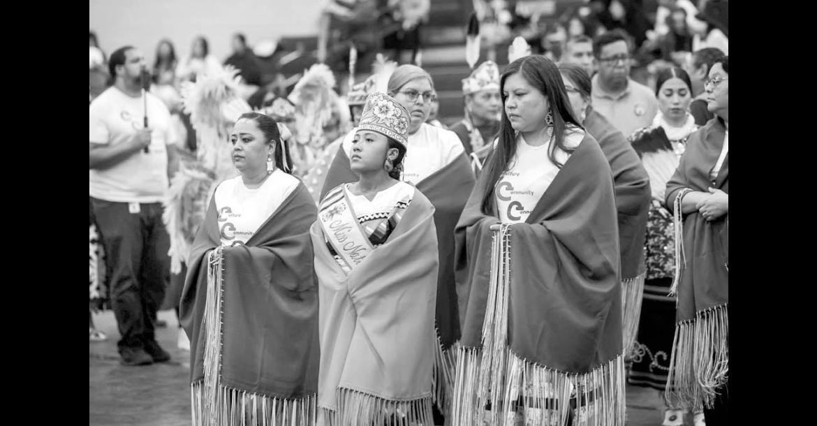 Star Yellowfish, director of Native American student services for Oklahoma City Public Schools (left), attends a powwow with students in 2025. (Courtesy Photo/ Oklahoma City Public Schools)