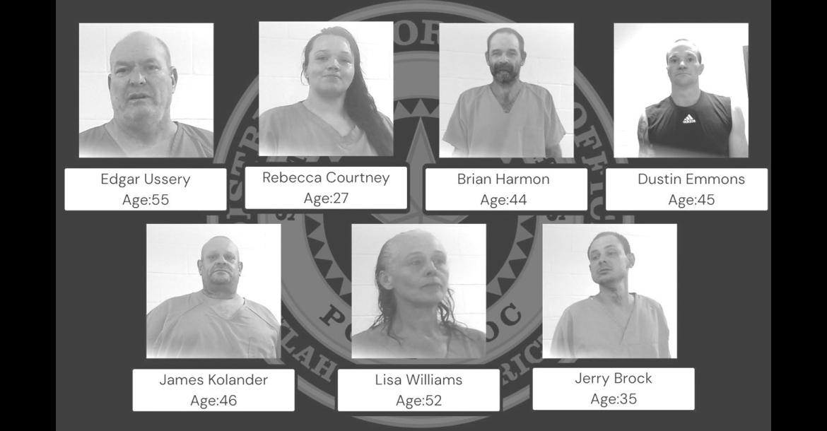 Pictured are the seven suspects arrested as a result of a multi-agency narcotics investigation spearheaded by the District 22 Drug and Violent Crime Task Force. Those arrested are accused of distributing methamphetamine in Seminole County. Anyone with information related to this investigation or knowledge of illegal drug activity is urged to contact authorities. (Image courtesy of District Attorney Erik Johnson’s office)