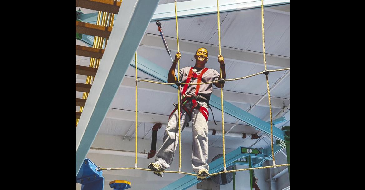 Seminole State College President’s Leadership Class student Keyan Brown of Conway, Arkansas, navigates the climbing maze at the Jasmine Moran Children’s Museum following a welcome reception with the students’ parents and guardians on Aug. 25. (Photo provided by SSC)