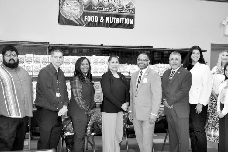 USDA Deputy Under Secretary Patrick Penn paid a visit to the Seminole Nation of Oklahoma Tuesday morning. Pictured l-r: Raudel Munoz, Warehouse Supv., Andrew Bartee, Seminole Nation HR; Leslie Lankster, Southwest Regional Office Acting Regional Administra